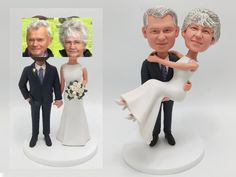 a wedding cake topper with an older couple holding each other