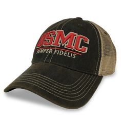 This cap is sure to be a necessity on your next outdoor adventure! The USMC Semper Fidelis Trucker Hat in black is the perfect way to display your Marine Corps Pride!  65% Cotton / 35% PolyesterOne size fits mostRelaxed fitAdjustable snap back strapSuper soft mesh backing Truckers Hats, Usmc Clothing, Navy Girlfriend, Trucker Hat Black, Semper Fidelis, Military Pride, Military Girlfriend, Army Wives, Vintage Baseball Caps