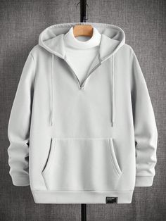 Men's Knitted Fitted Casual Half-Zip Up Long Sleeve Hooded Sweater, Suitable For Autumn & Winter Grey Casual  Long Sleeve Knitted Fabric Plain  Slight Stretch  Men Clothing, size features are:Bust: ,Length: ,Sleeve Length: White Zipper Sweatshirt For Winter, White Zipper-closure Sweatshirt For Winter, White Winter Sweatshirt With Zipper Closure, Winter Half-zip Sweatshirt With Drawstring Hood, Winter Half-zip Hoodie, Gray Half-zip Winter Sweater, Winter Half-zip Hoodie With Zipper Closure, Hooded Winter Sweater With Zipper Closure, Gray Half-zip Sweatshirt For Winter