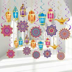 an array of colorful lanterns hanging from the ceiling