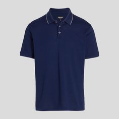 Product Description: This Soft Jersey Polo Shirt Features A Striped Ribbed Polo Collar. * Ribbed Polo Collar * Short Sleeves * Front Button Closure * 100% Cotton * Hand Wash * Made In Italy * Color: Navy/Grey * Size: 58 About The Brand Since Launching His Self-Named Fashion Empire In 1975, The Milanese Designer Has Both Revolutionized Men's Fashion And The Fashion Industry Writ Large. His Now Iconic Silhouettes Forged New Directions In Menswear. To This Day, The Armani Name Is Synonymous With An Blue Polo Collar Top For Formal Occasions, Blue Formal Polo Collar Top, Formal Blue Polo Collar Top, Elegant Blue Polo Collar Top, Classic Blue Polo Shirt For Formal Occasions, Elegant Blue Polo Shirt For Workwear, Elegant Blue Polo Shirt For Work, Mens Polo Shirt Outfit, Polo Outfit Men