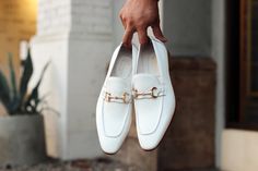 Style: 308-101P-White Elegant Shiny Calfskin slip-on Loafer from our Maurice collection features Goldtone buckle hardware, soft Calfskin lining, and a clean welt! Matching Belt available. Elegant White Slip-ons For Office, Elegant White Leather Slip-ons, Elegant Slip-on Monk Strap Shoes For Spring, Elegant Monk Strap Shoes With Leather Sole For Spring, Elegant Spring Monk Strap Shoes With Leather Sole, Elegant White Slip-ons For Work, White Leather Sole Slip-ons For Office, White Slip-ons With Leather Sole For Office, White Leather Loafers For Business Casual