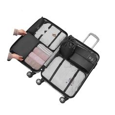 This packing cube set is a perfect travel accessory organized and compactly pack your clothing, and other travel essentials inside a suitcase or travel bag. It helps in utilizing your interior luggage space and keeps closet organized. Fit perfectly in most luggage. Packing cubes are not limited to clothing only, it can also be used to pack cables, electronics, makeup, toiletries, and other travel essentials. Zipper Closure: Zipper closure makes opening or closing easy and fast while securely hol Multifunctional Portable Travel Bag For Overnight Trips, Multifunctional Portable Travel Accessories, Portable Multifunctional Travel Accessories, Functional Foldable Travel Accessories For Weekend Trips, Functional Foldable Travel Bag, Multifunctional Portable Luggage For Trips, Multifunctional Portable Travel Accessories For Trips, Functional Foldable Travel Accessories, Versatile Foldable Travel Bag