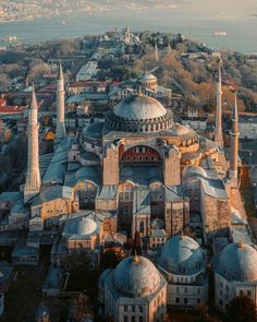 an aerial view of the blue mosque in turkey