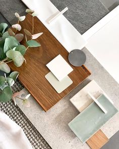 an overhead view of a living room with furniture and plants