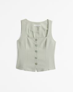 Women's The A&F Mara Tailored Vest Squareneck Set Top | Women's Tops | Abercrombie.com Tailored Vest, Structured Fabric, Skort Dress, Vest Set, Cropped Wide Leg Jeans, Green Vest, Pant Trends, Skirt Trends, Vintage Flare