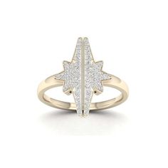 She's the star when she wears this dynamic diamond ring. Crafted in 10K yellow gold, this dainty design features a elongated split star, prong set with shimmering round diamonds, atop a plain polished shank. A unique style that is certain to draw attention, this ring is perfect for party or your evening out. Radiant with diamonds totaling 1/4 ct. t.w. and finished to a buffed luster, this diamond ring stands out with its size and shimmer. Designed to delight, this diamond ring she would love wea Fashion Ring, Gold Star, Perfect Gift For Her, Beautiful Gift Boxes, Gold Stars, Yellow Gold Rings, Buy 1, Star Fashion, Rose Gold Ring