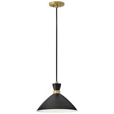 a black and gold pendant light hanging from the ceiling