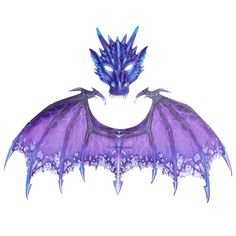 a drawing of a purple dragon with blue wings