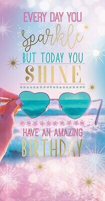 someone holding up their sunglasses with the words, every day you sparkle but today you shine have an amazing birthday