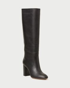 Elegant Tall Boots With Block Heel, Luxury Block Heel Knee-high Boots For Fall, Luxury Knee-high Boots With Block Heel For Fall, Luxury Calf Leather Heeled Boots With Stacked Heel, Classic Formal Mid-calf Boots With Block Heel, Classic Almond Toe Boots With Stacked Heel, Classic Almond Toe Boots With Padded Heel, Classic High Shaft Boots For Office, Classic Knee-high Boots With Stacked Heel