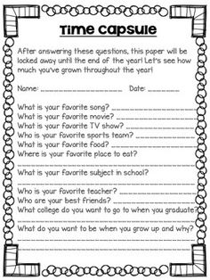 a printable time capsule for students to practice their writing skills and read alouds