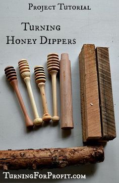 the tools used to make honey dippers are displayed