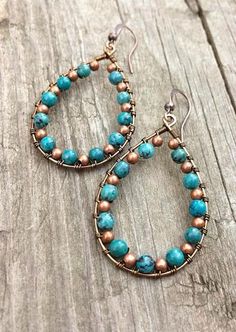 Boho Earrings Diy, Earrings Teardrop, Earrings Turquoise, Jewelry Wire, Wire Earrings, Turquoise Earrings