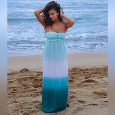 Wore One Time For A Photoshoot Love The Colors $40 Obo Blue Fitted Beach Dress, Fitted Blue Beach Dress, Beachy Blue Maxi Dress For Day Out, Blue Summer Dress For Beach Wedding, Blue Maxi Dress For Beach Wedding In Summer, Blue Beachy Dress For Day Out, Beachy Flowy Blue Dresses, Blue Fitted Beach Dress For Day Out, Hawaii Dresses