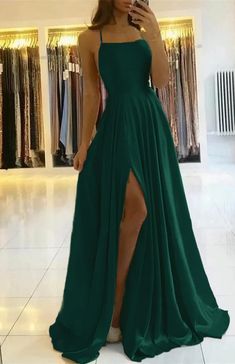 Spaghetti-Straps Prom Dress With Slit PD0178 Dark Green Prom Dress Long, Dark Green Prom Dress, Green Prom Dress Long, Long Party Gowns, Prom Dress Long, Green Prom, V Neck Prom Dresses, Sweetheart Prom Dress