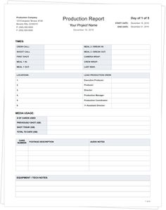 the production report form is shown in this file, and it contains information for each project