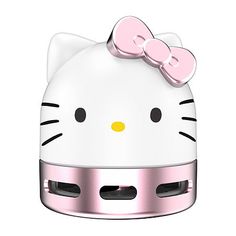 a hello kitty speaker with a pink bow on it's head is shown in front of a white background