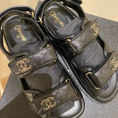 Chanel Dad Sandals Brand New 100% Authentic Comes With Box Dustbag Luxury Black Sandals, Designer Black Leather Sandals, Black Designer Leather Sandals, Luxury Flat Heel Platform Sandals, Designer Black Sandals, Luxury Black Sandals For Formal Occasions, Luxury Leather Sandals For Evening, Designer Black Sandals With Leather Footbed, Luxury Black Flat Heel Sandals