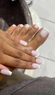 nail inspo Nail Inspo Feet And Hands, Milky White French Tip Toes, French Nails And Toes Matching, Milk White Toes, Milky French Pedicure, Acrylic Nails And Toes, Milky French Nails, French Tip Pedicure, Short Classy Nails