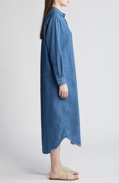 Made from supersoft Italian denim, this longline shirtdress has easy-to-roll sleeves, a relaxed fit and a casual feel you'll love any time of year. Front button closure Spread collar Long sleeves with one-button cuffs Chest patch pocket 100% cotton Machine wash, line dry or tumble dry Made in Italy Frank & Eileen is a Certified B Corporation, which meets standards for verified social and environmental performance, public transparency and legal accountability to create a more inclusive and sustai Relaxed Fit Shirttail Hem Dress For Fall, Oversized Shirttail Hem Dress For Spring, Oversized Spring Dress With Shirttail Hem, Fall Shirttail Hem Relaxed Fit Dress, Oversized Dress With Shirttail Hem For Spring, Fall Dresses With Relaxed Fit And Shirttail Hem, Washed Blue Relaxed Fit Dress For Fall, Relaxed Fit Washed Blue Dresses For Fall, Casual Relaxed Fit Shirt Dress With Shirttail Hem