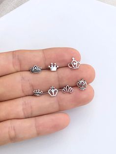 925 Sterling Silver Crown Stud Earrings Crown Earrings Tiny - Etsy Silver Dainty Jewelry With Crown Design, Dainty Silver Jewelry With Crown Design, Princess Earrings, Crown Earrings, Jewelry Care Instructions, Silver Crown, Earrings Studs, Delicate Jewelry, Cat Earrings