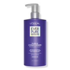 EverPure Sulfate-Free Purple Conditioner -  L'Oral EverPure Sulfate-Free Purple Conditioner is color protection plus neutralizes brassy & orange tones, for color treated, blonde, bleached, sliver hair.    Benefits     Color protection plus neutralizes brassy yellow and orange tones Premium quality formula for color treated, blonde, bleached, highlighted brown, sliver hair Sulfate free, paraben free, no harsh salts, vegan formula With Hibiscus and Purple Dye     Formulated Without     Parabens Su Purple Shampoo For Blondes, Purple Conditioner, Purple Shampoo And Conditioner, Purple Dye, Beautiful Blonde Hair, Toning Shampoo, Baking Soda Shampoo, Orange Tones, Purple Shampoo