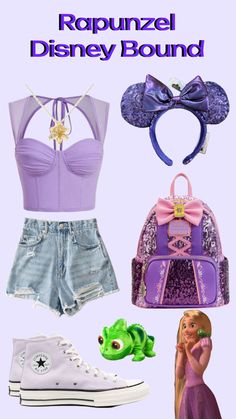 rappuzzled disney bound outfits and accessories are featured in this post - it - up