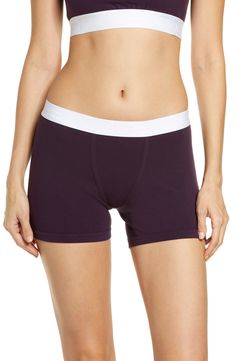 Logos run along the silky-soft, stay-put waistband of these smooth and comfy stretch-cotton briefs. Style Name:Tomboyx Next Gen Trunks. Style Number: 5988562. Medium Purple, Stretch Cotton, Briefs, Plum, Elastic Waist, Size 4, Nordstrom, Lingerie, Size Medium