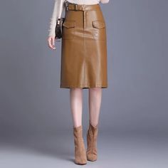 SPECIFICATIONS Leather Skirt Women 2022 New Spring Autumn Straight Skirts Solid Color Casual PU Leather Knee Length Skirts womens high quality Brand Name: None Material: Faux Leather Style: Casual Elasticity: Slight Strech Origin: Mainland China CN: Hubei Fabric Type: Leather Waistline: Natural Factors Pattern Type: Solid Fit Type: Regulai Fit Silhouette: STRAIGHT Dresses Length: Knee-Length Decoration: Pockets Place Of Origin: China (Mainland) is_customized: No Model Number: YY3585 Gender: WOME High Waisted Leather Skirt, Elegant Midi Skirt, Leather A Line Skirt, Bodycon Pencil Skirt, Pu Leather Skirt, Leather Midi Skirt, England Style, Knit Midi Skirt, Wrap Around Skirt