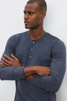 Crafted from our signature cozy jersey fabrication that's ultra soft with just the right amount of stretch. With its classic 3-button henley design, this versatile piece is perfect for casual occasions. Casual Henley With Buttons For Loungewear, Henley Loungewear For Fall, Henley Neckline Tops With Button Closure For Loungewear, Relaxed Fit Henley For Layering, Velvet Tees, Cami Shirt, Linen Shop, Sweater Sale, Romper Dress