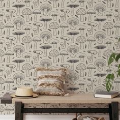 Vintage Black Mushroom Wallpaper - Hand Drawn Peel and Stick Wallpaper Mushroom Pattern Wallpaper, Modern And Rustic Decor, Mushroom Species, Mushroom Wallpaper, Mushroom Pattern, Monochrome Palette, Watercolor Wallpaper, Black And White Wallpaper, Unique Wallpaper