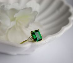 14K Gold Emerald Ring Green Promise Ring Emerald Cut - Etsy Green Promise Ring, Promise Ring Emerald, Rectangle Engagement Rings, Emerald Birthstone Ring, Gold Emerald Ring, Emerald Cut Engagement Ring, Silver Emerald Ring, May Birthstone Rings, Ring Emerald Cut