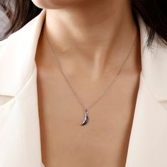 Shiny silver moon zircon stone necklace,Half Moon Pendant,Crescent Moon Necklace,Dainty Silver Jewelry,Gift For Woman -PRODUCT INTRODUCTION- Hello, thank you for choosing our store.  Our products are completely original silver. Our products are prepared by expert silversmiths. You have the right to return and exchange for defects caused by us. We are a manufacturer. We can customize many of our products.  Please contact us before purchasing the product. -PRODUCTION AND SHIPPING- Production time Elegant Silver Charm Necklace With Moon Charm, Silver Moon-shaped Clavicle Chain Charm Necklace, Silver Half Moon Charm Necklaces, Silver Half Moon Charm Necklace, Silver Crescent Charm Necklace, Elegant Silver Half Moon Necklace, Dainty Silver Jewelry, Moon Necklace Silver, Crescent Moon Pendant