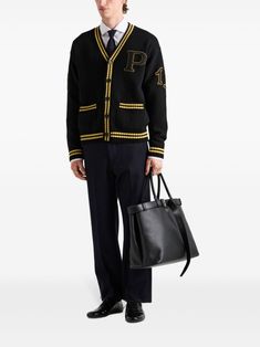 Prada Patch-detailing Cardigan  - Farfetch Aviator Watch, Balenciaga Track, Contrasting Trim, Balenciaga Triple S, Cardigan Black, Knitwear Men, Custom Watch, Short Suit, Derby Shoes