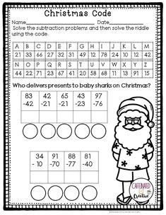 christmas math worksheet for kids to practice numbers and subtractions with santa