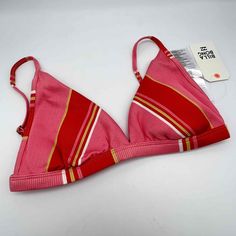 New With Tags Billabong Pink And Red Striped Swim Bikini Top. Size Large. From A Smoke Free Home. Ad1381 Red Beachwear Swimwear, Bra-friendly, Red Bra-friendly Swimwear For Beach, Red Swimwear, Bra-friendly For Sunbathing, Vacation Swimwear Red Bra Friendly, Red Triangle Top Swimwear For Summer, Red Bra-friendly Swimwear For Vacation, Red Bra-friendly Swimwear For Beach Party, Red Triangle Top Swimwear, Red Seamless Swimwear For Sunbathing