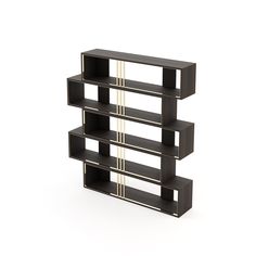 a black and white book shelf with three shelves