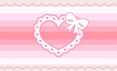 a pink heart with a bow on it and hearts in the middle, against a striped background