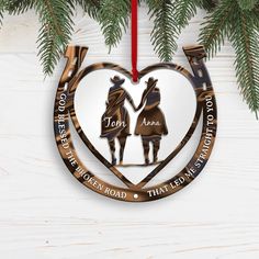 Western Horseshoe Couple Personalized Christmas Ornament Western Christmas Decorations, Cowboy Couple, Couples Ornaments, Plastic Sheet, Custom Christmas Ornaments, Horse Decor, Western Christmas, Unique Trees, Room Bed