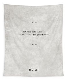 a white wall hanging with the quote rumi on it's front and back