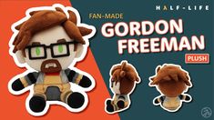 an image of a stuffed animal with glasses on it's head and the words, fan - made gordon freman plush