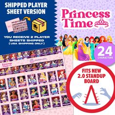 the disney princesses sticker sheet is shown in front of a purple and white background