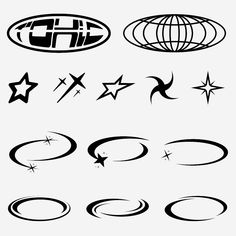 the different shapes and sizes of logos are shown in black on a white background,