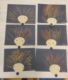 four different pictures of grass with eyes and mouth cut out to make them look like they are