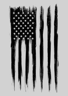 an american flag painted in black and white