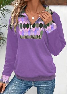 Color:Purple;Size:S;Size:M;Size:L;Size:XL;Size:XXL;Package Contents:1 X Sweatshirt;Occasion:Other;Style:Casual; Purple Patchwork Long Sleeve Top, Purple Long Sleeve Top With Patchwork, Purple Long Sleeve Patchwork Top, Shapewear Swimsuit, Purple Color Block, Chic Sweatshirt, Collar Sweatshirt, Purple Long Sleeve, Collared Sweatshirt