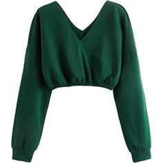 Women's V Neck Pullover Long Sleeve Crop Top Sweatshirt Dark Green Soft Fabric Pull On Closure Fabric Is Very Soft And Comfortable Pull On Closure, Crop Length, Long Sleeve, Dailywear For Spring Or Fall Wide Shoulder V Neckline Can Falls Off Both Of Shoulders For Sexy Style Casual Crop Sweatshirts, Perfect To Pair With Pants, Leggings, And Shorts Green V-neck Top With Ribbed Cuffs, Green Long Sleeve Cropped Casual Sweater, Green Long Sleeve Cropped Sweater Casual, Casual Green Cropped Long Sleeve Sweater, Solid V-neck Cotton Sweatshirt, Casual Cotton V-neck Sweatshirt, Cotton V-neck Solid Color Sweatshirt, Solid Color Cotton V-neck Sweatshirt, Cotton V-neck Sweatshirt