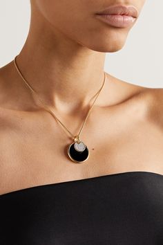 Part of the 'Elements' collection, David Yurman's necklace features a circular pendant representing a "timeless symbol of unity" since it neither has a beginning nor end. Made from 18-karat gold, it's inlaid with onyx on one side and lustrous pearl on the other. Attach the diamond-encrusted charm for added sparkle. Exquisite Pendant Necklace With Polished Finish, Exquisite Polished Pendant Necklace, Exquisite Jewelry With Detachable Pendant, Modern Round Everyday Luxury Necklaces, Modern Everyday Luxury Round Necklace, Timeless Necklace With Detachable Medallion Pendant, Timeless Medallion Necklace With Detachable Pendant, Modern Black Enamel Pendant Necklace, Fine Jewelry Round Evening Necklaces