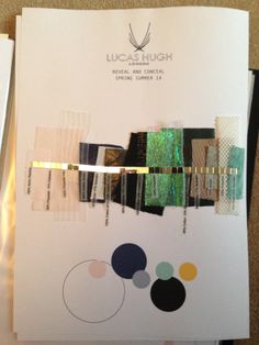 the inside of a brochure with different colors and designs on it's cover